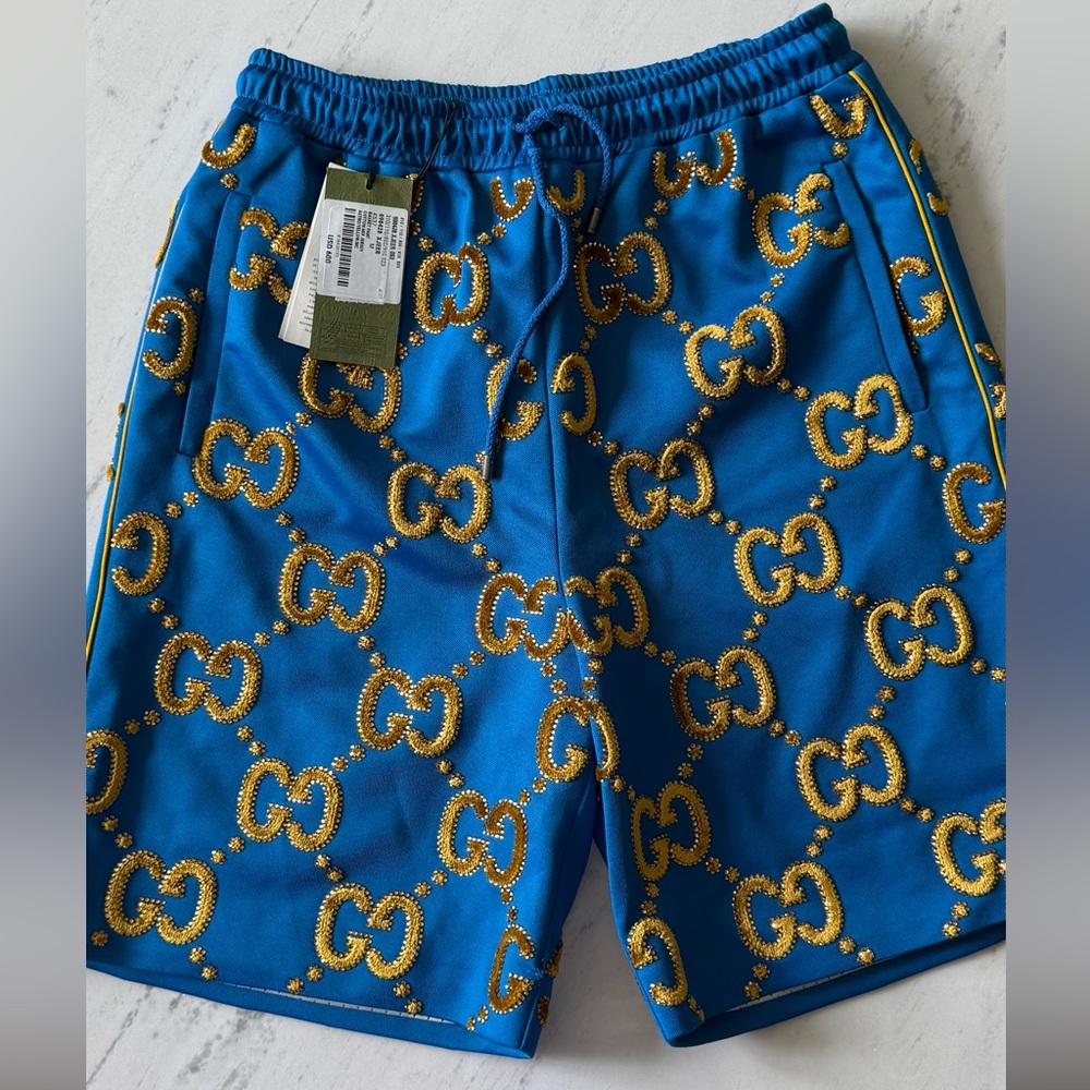 Gucci Blue and Gold Athletic Shorts